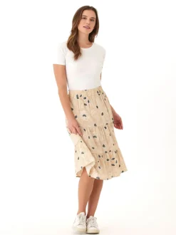 Kathleen Island Flora Print Woven Midi Skirt
