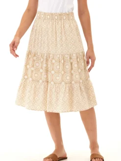 Kathleen Mosaic Vine Print Mix Woven Midi Skirt