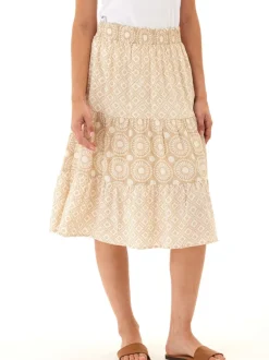 Kathleen Mosaic Vine Print Mix Woven Midi Skirt